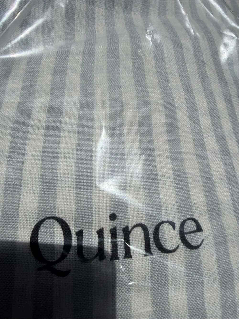 Quince NWOT European Linen Duvet Cover in Mist and White Stripe Queen Size 785